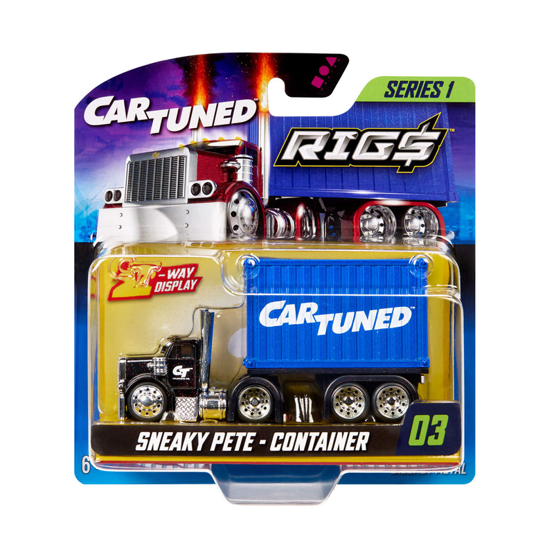 Toy truck packaging with 'Car Tuned' branding on a white background