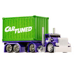 Purple Semi with Green container on trailer