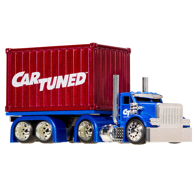 Blue Semi with red container featuring 'CAR Tuned' on a white background