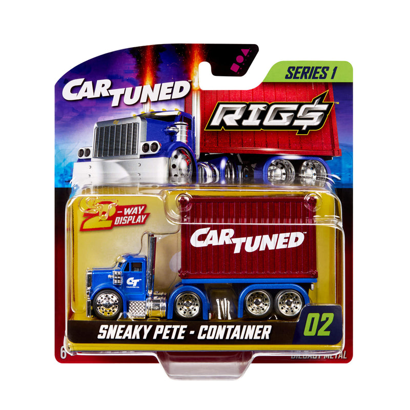 Toy truck packaging with 'Car Tuned' branding on a white background