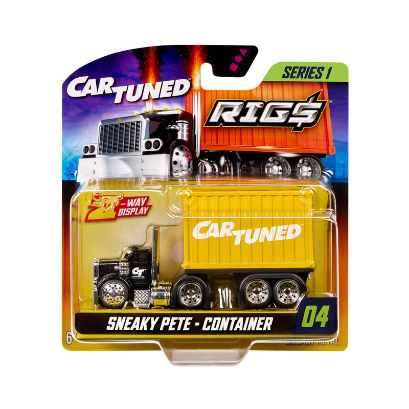 Toy truck packaging with 'Car Tuned' branding on a white background