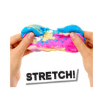 Colorful slime being stretched with 'STRETCH!' text below on a white background