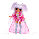 Doll with pink outfit and white hair on a white background