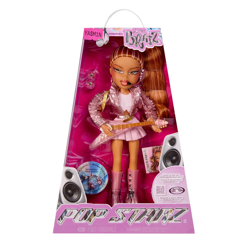 Packaged Pop Starz doll with pink hair and guitar, featuring Bratz branding.