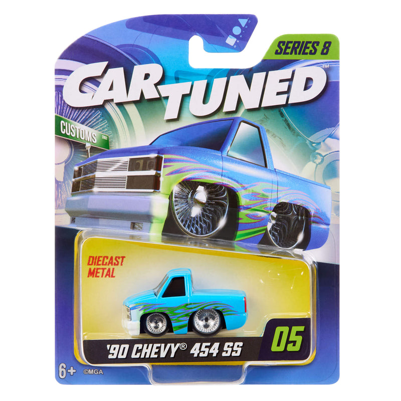 Packaged toy car with 'Car Tuned' branding on a white background