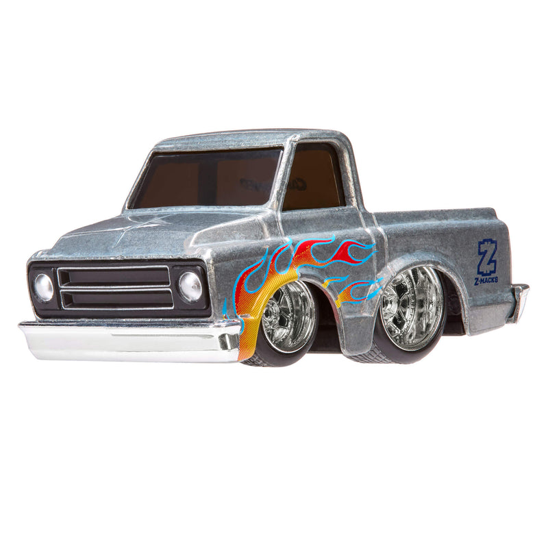 Model truck with flame design on a white background