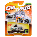 Packaged toy car with 'Car Tuned' branding and '67 Chevy C10' model on a white background