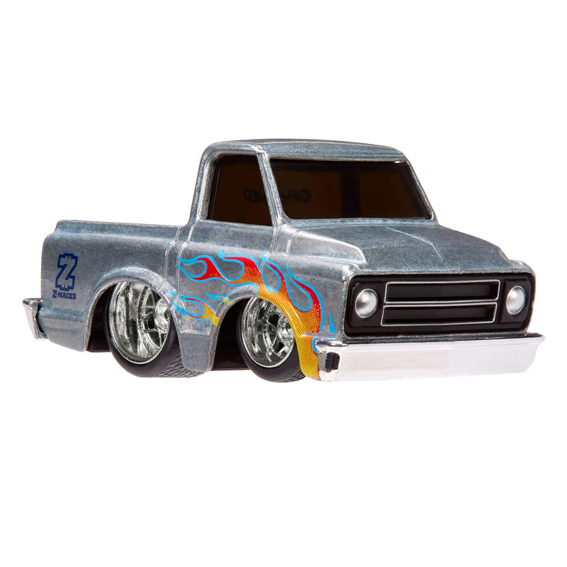 Silver truck with flame design on a white background