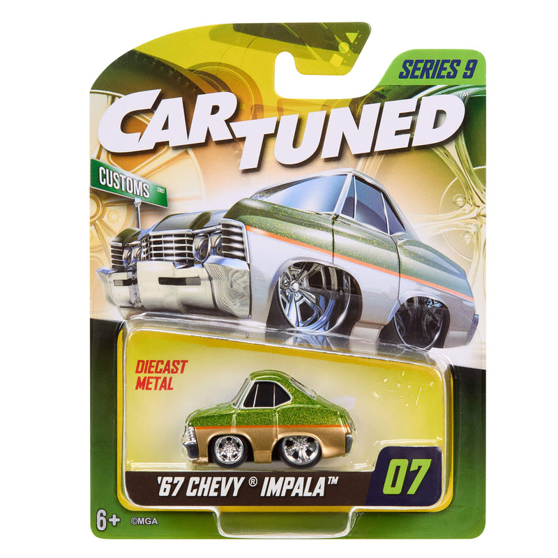 Cartuned '67 Chevy Impala diecast car in packaging on a white background