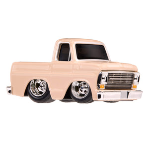 Peach truck with silver wheel rims on white background