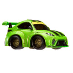 Green car with gold wheel rims on a white background