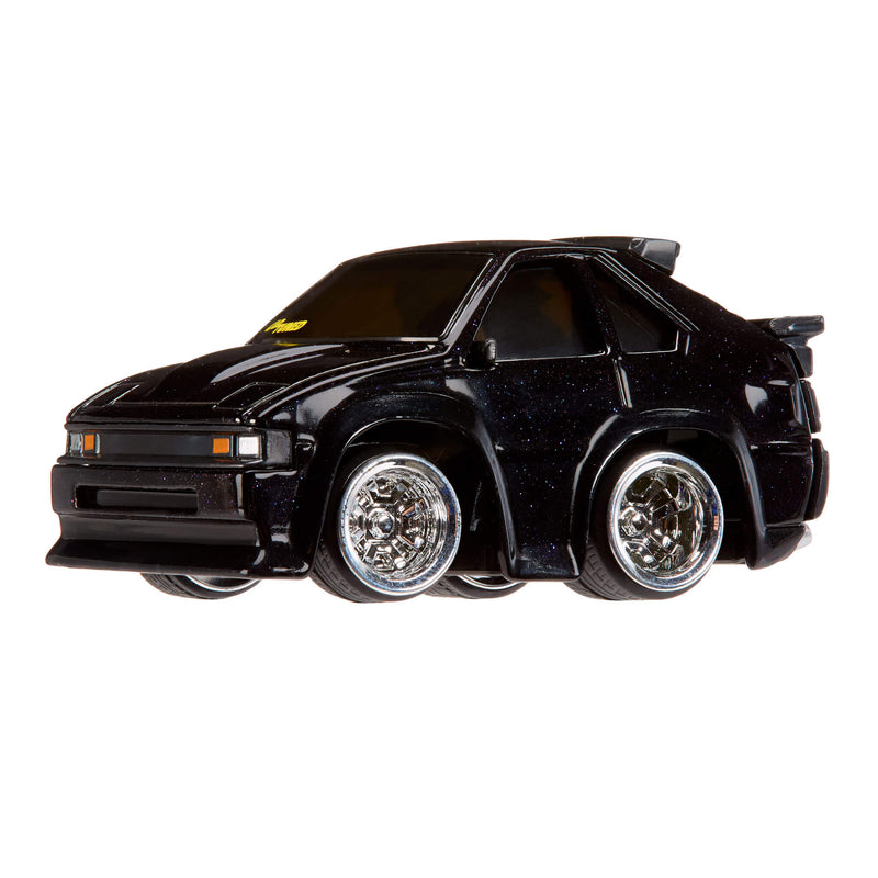 Dark purple car with shiny wheel rims on a white background