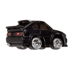 Purple toy car with shiny rims on a white background