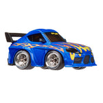 Toyota Supra GR blue car with flame design on a white background