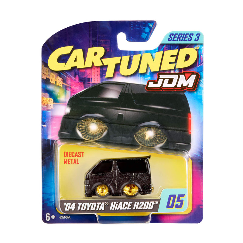 Toy car packaging featuring a '04 Toyota Hiace H200' model under the 'Cartuned JDM' series.