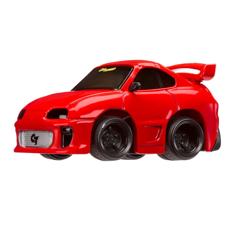 Red toy car on a white background