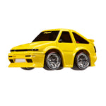 Yellow toy car on a white background