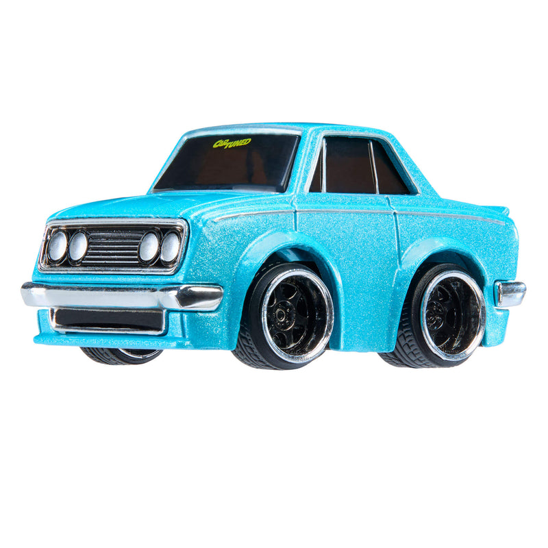 Blue toy car on a white background
