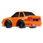 Orange toy car on a white background