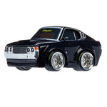 Dark purple model car with chrome details on a white background