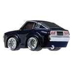 Black model car with CarTuned text on tires on a white background