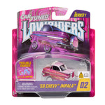 Toy car packaging for a '59 Chevy Impala with 'Cartuned Lowriders' branding.