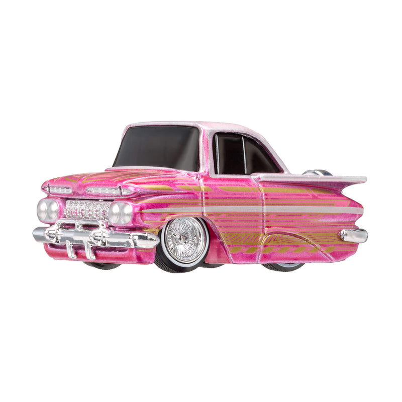 Pink and white classic car model on a white background
