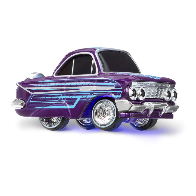 Car with a purple and silver design on a white background