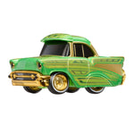Green and gold toy car on a white background
