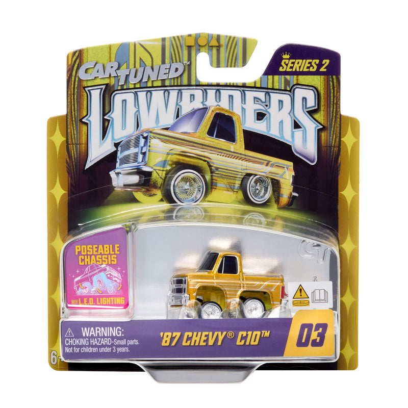 Toy truck in packaging with 'Car Tuned' branding on a white background