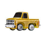 Yellow toy truck on a white background