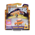 Toy car packaging featuring a '56 Chevy Nomad model with 'Cartuned Lowriders' branding.