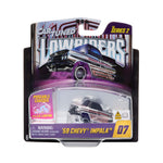 Car Tuned Lowriders '59 Chevy Impala toy car in packaging on a white background