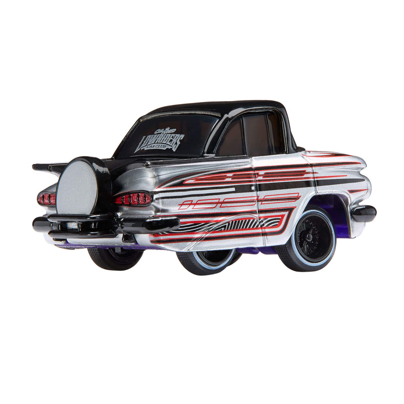 Car with a black and red design on a white background