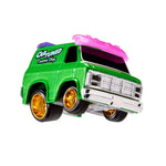 Toy van with a pink roof  visor and 'Car Tuned' text on a white background