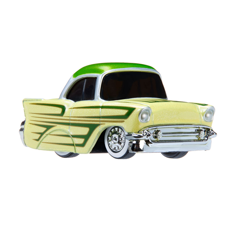 Car with a green roof and yellow body on a white background