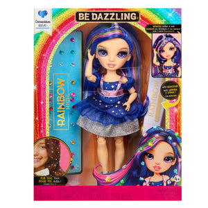 Genevieve Bleue Rainbow High doll in packaging with colorful design