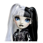 Shadow High doll with white and black hair styled in pigtails, glass eyes on a white background