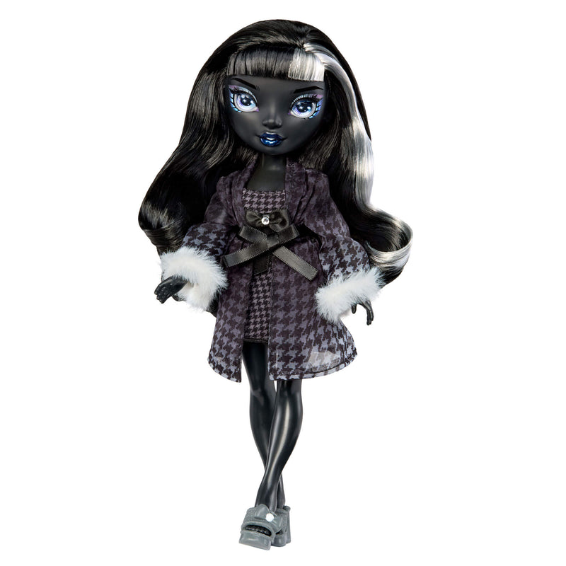 Shadow High doll with dark hair, blue eyes, and a checkered robe on a white background