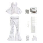 White outfit with matching accessories on a white background