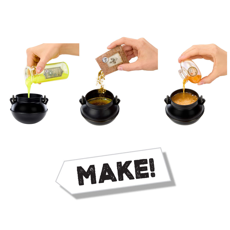 Step-by-step process of making a drink with ingredients, shown in three stages.