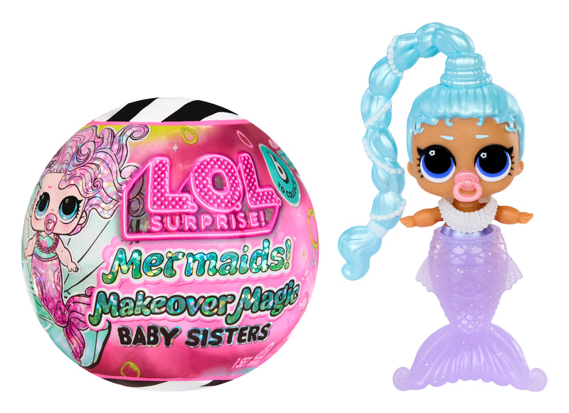 Mermaid-themed toy with packaging and mermaid figure on a white background