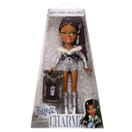 Bratz Charmz doll packaging with a doll wearing a silver outfit on a white background