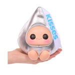 Plush toy shaped like a Hershey's Kisses candy with a hand holding it on a white background