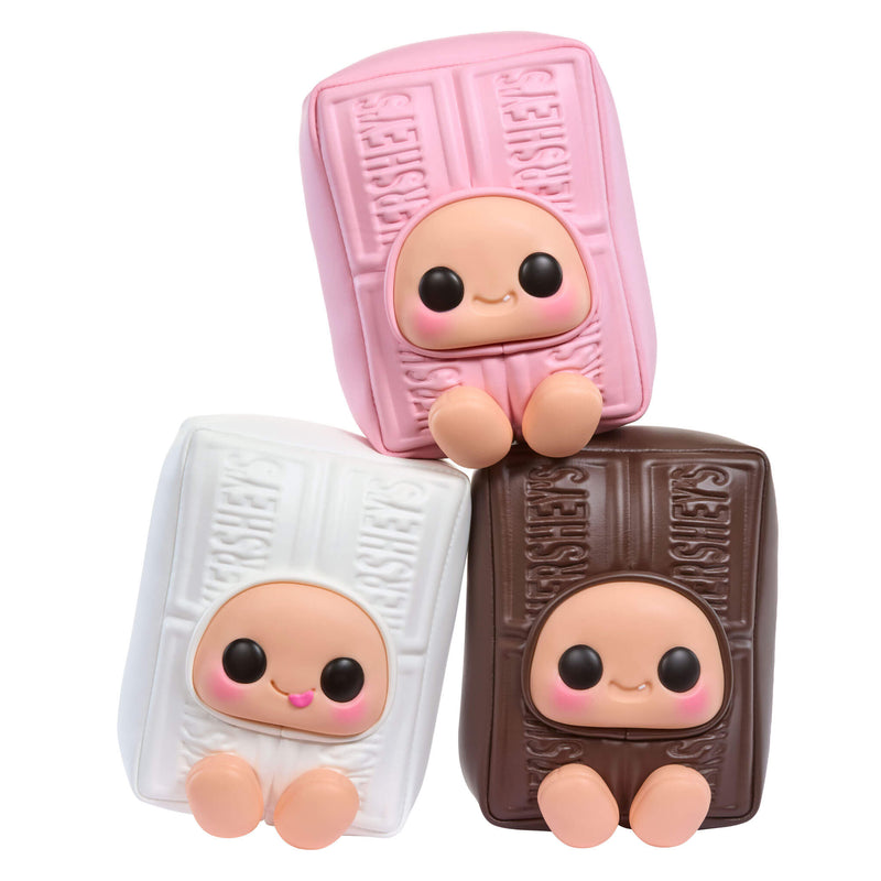Three cute Hershey character figurines, Pink, White and Brown