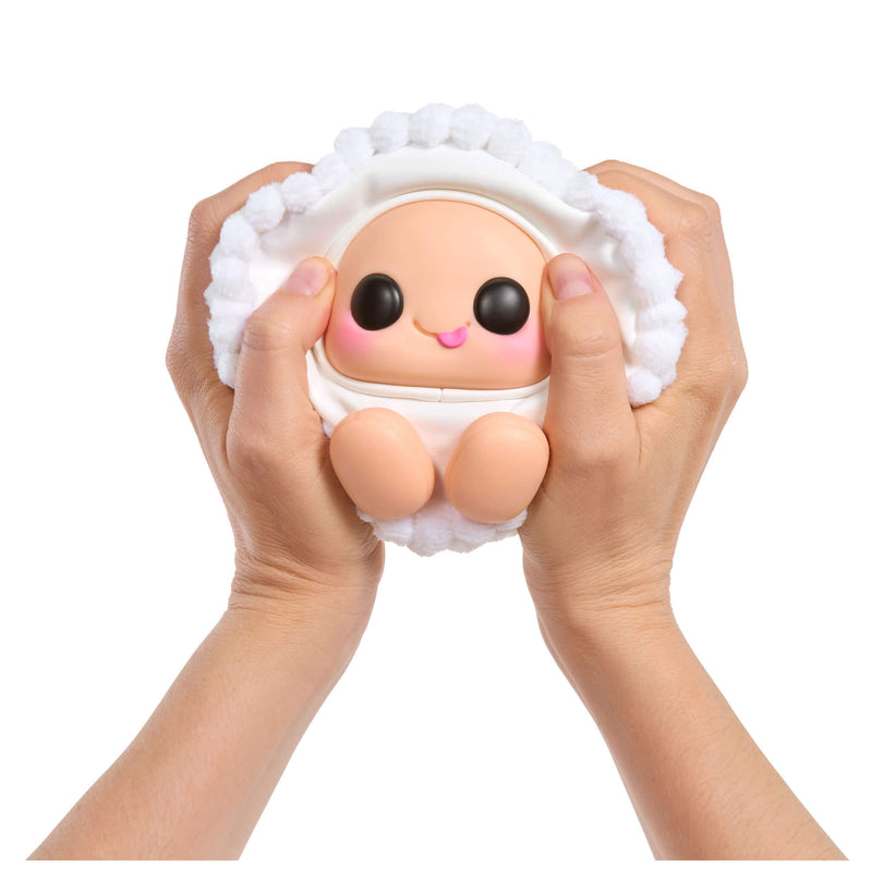 Cute White squishy Reese's Peanut Butter Cup held by hands on a white background