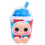 Blue Icee Slushie with a character face on a white background