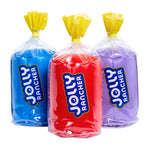 Three Jolly Rancher bags in blue, red, and purple on a white background