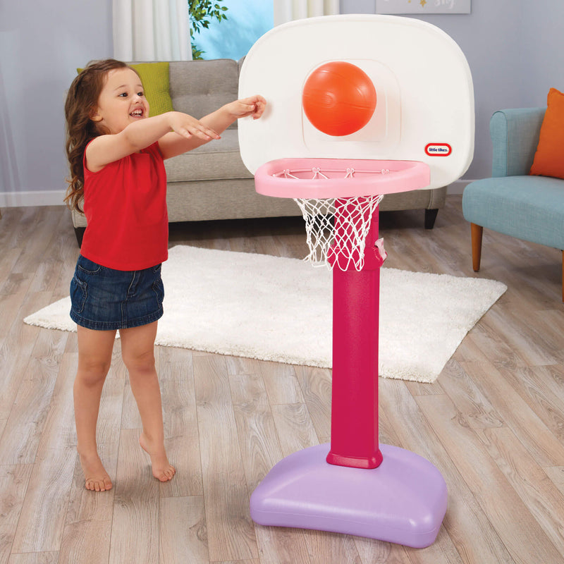 TotSports Easy Score Pink Basketball Set girl playing inside