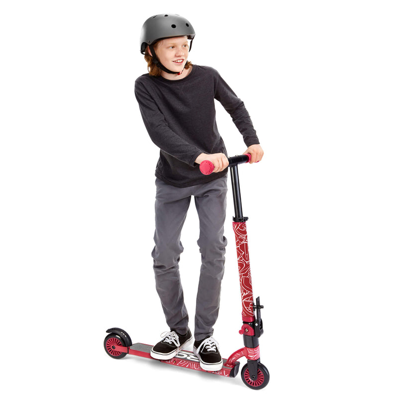 Boy riding scooter